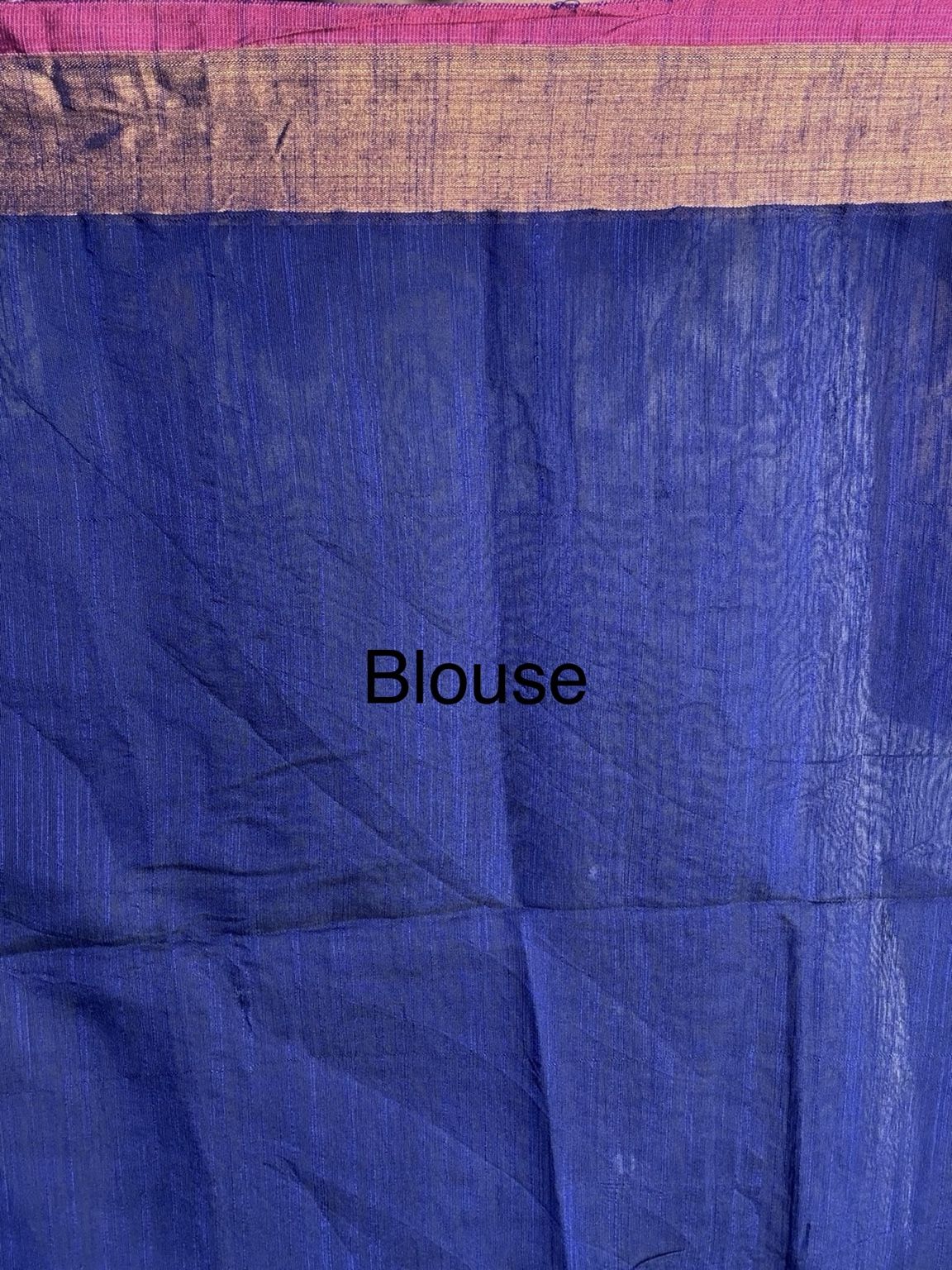 Royal Blue Cotton Silk Saree with Peacock Embroidery & Antique Gold-Rani Pink Border