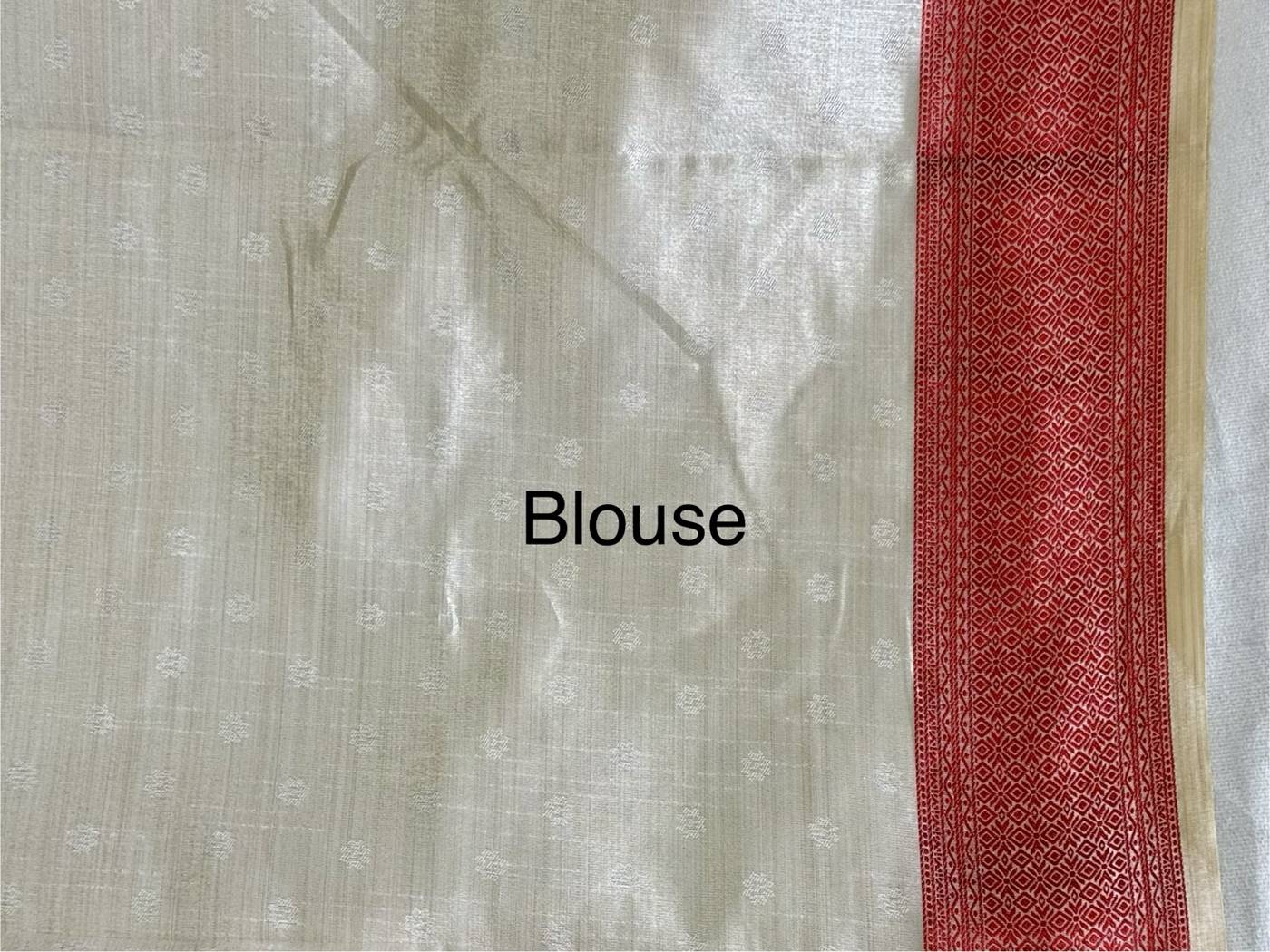 Cream Khadi Silk Saree with Red Woven Border & Tassels