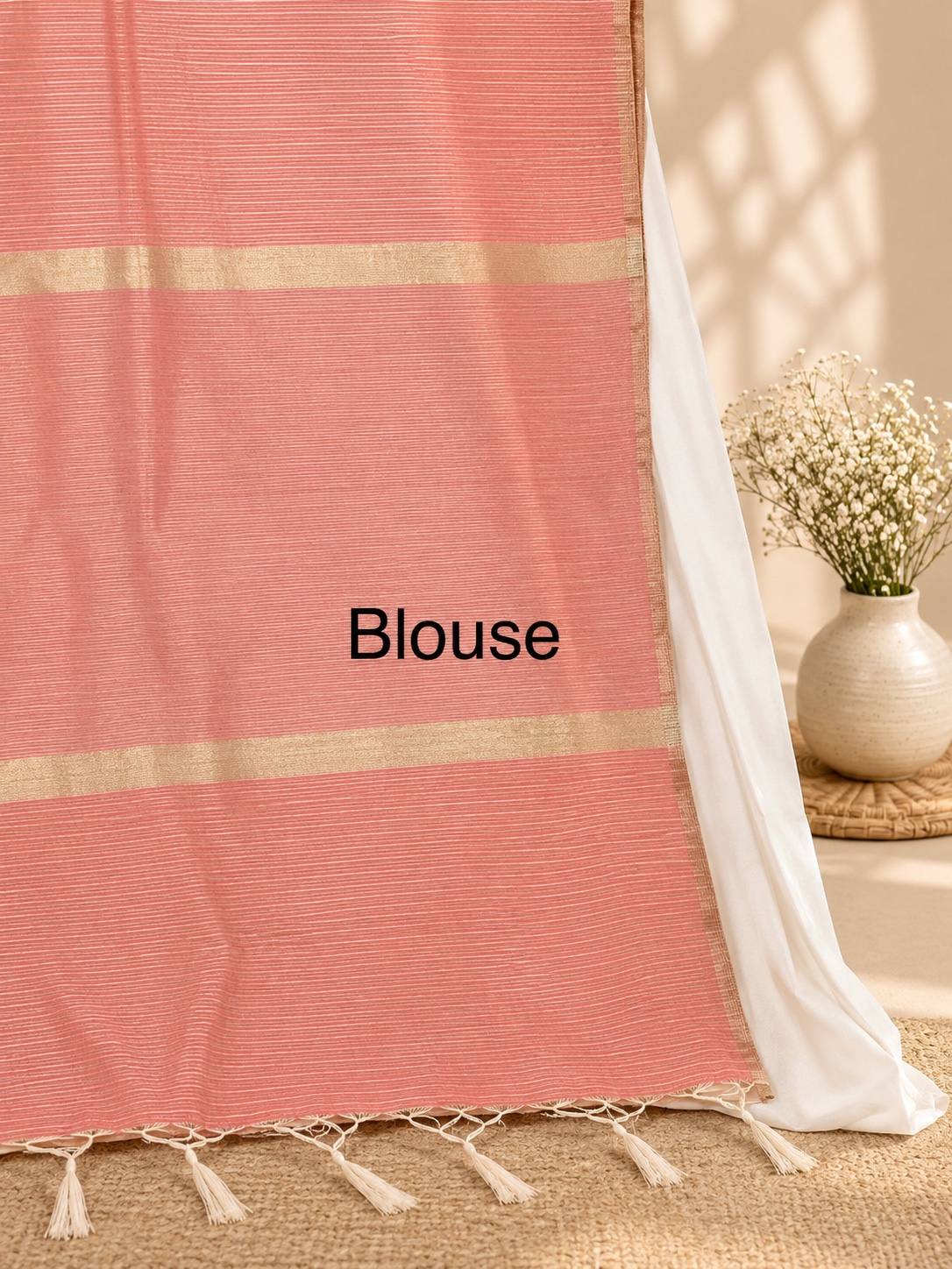 Pastel Peach Pink Banarasi Cotton Tissue Soft Silk Saree with Silver Zari Stripes