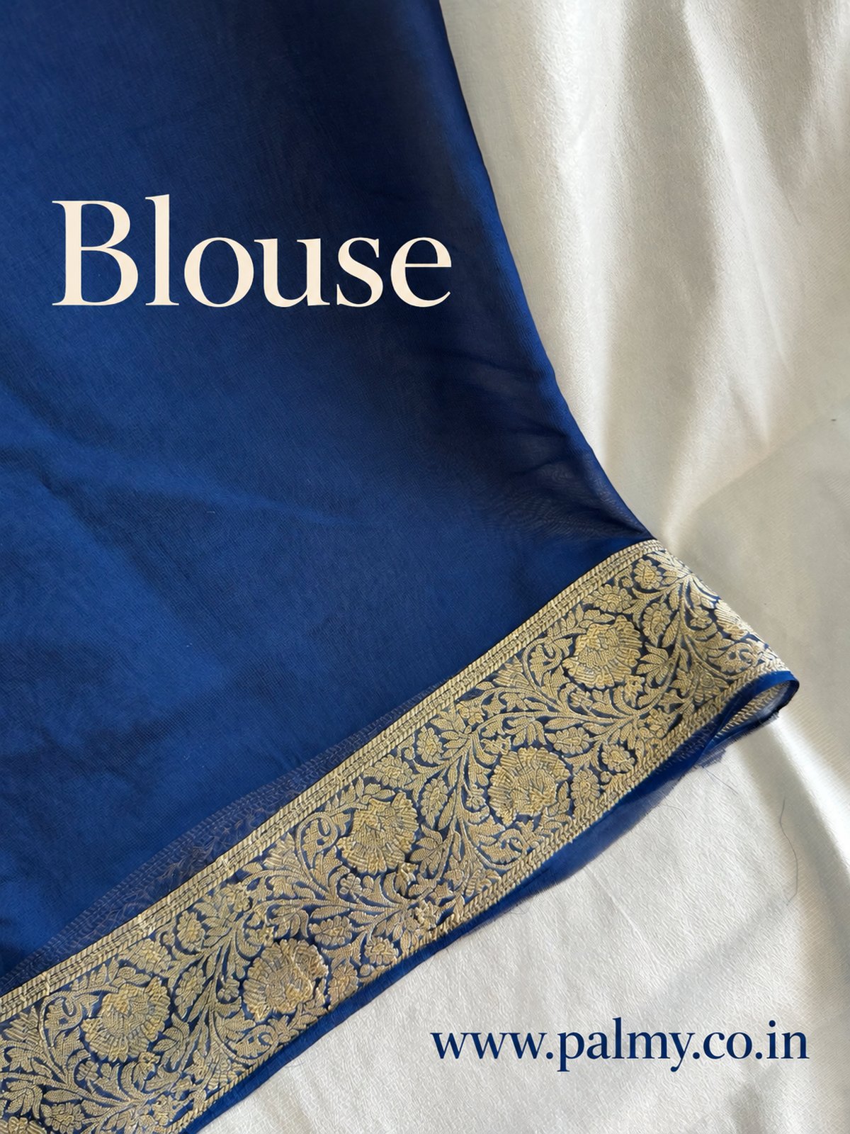 Navy Blue Bandhani Design Georgette Saree with Gold Floral Border & Blouse