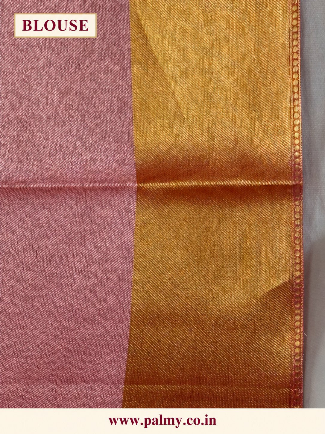 Rose Pink Semi Katan Silk Saree with Floral Weave & Gold Border