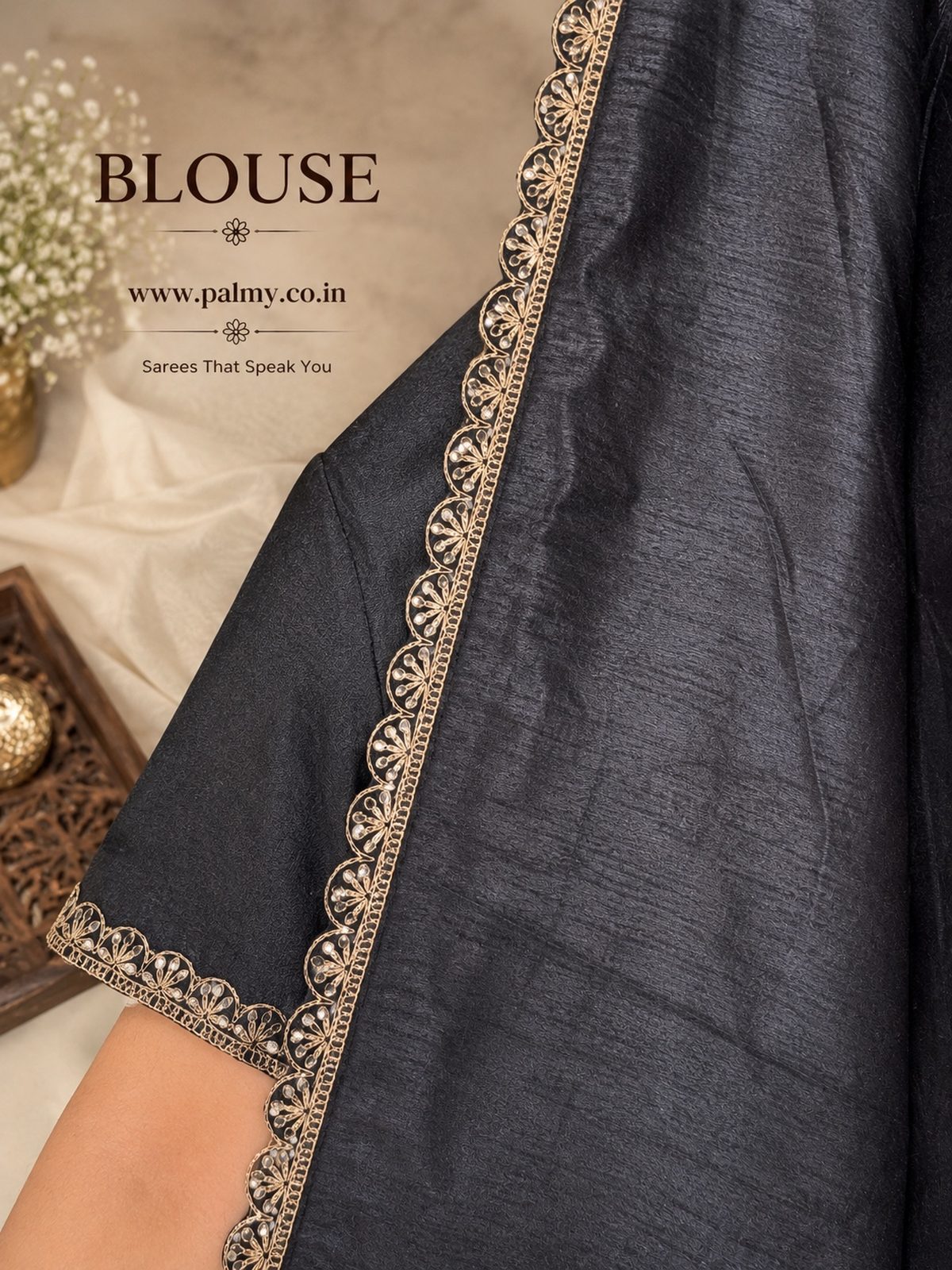 Black Plain Blouse with Lace