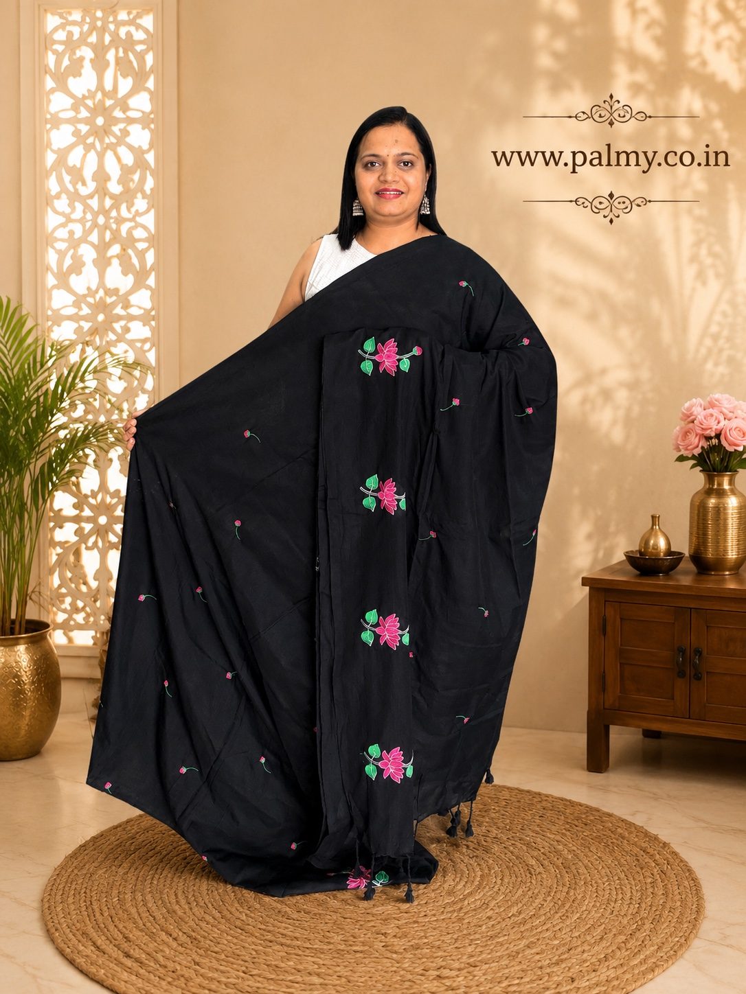Black lightweight cotton saree