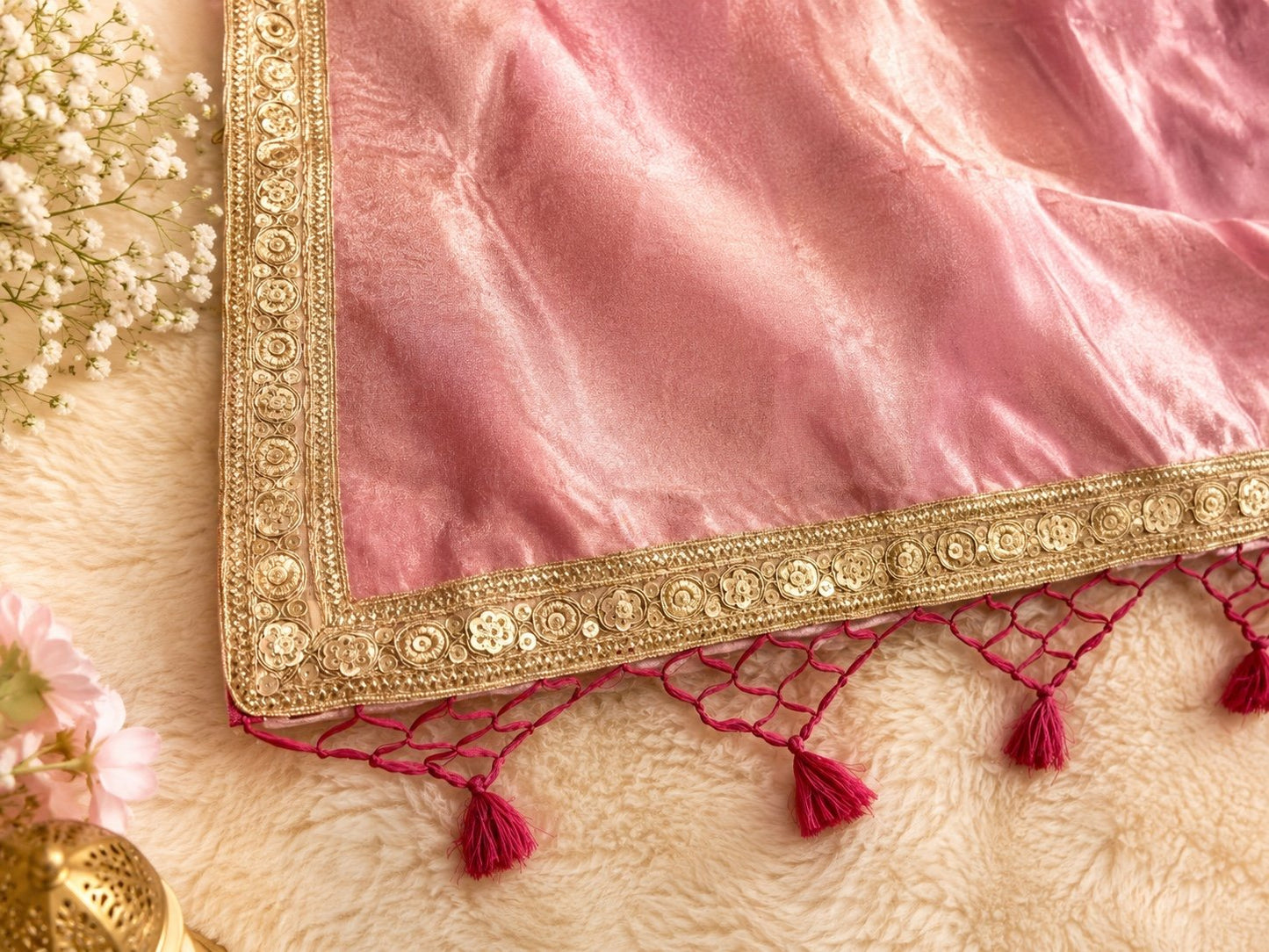 Blush Pink Dual Tone Banarasi Tissue Silk Saree with Gota Patti Lace Border