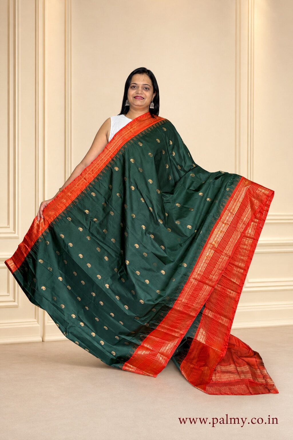 Deep Bottle Green Festive Wear Functional Saree