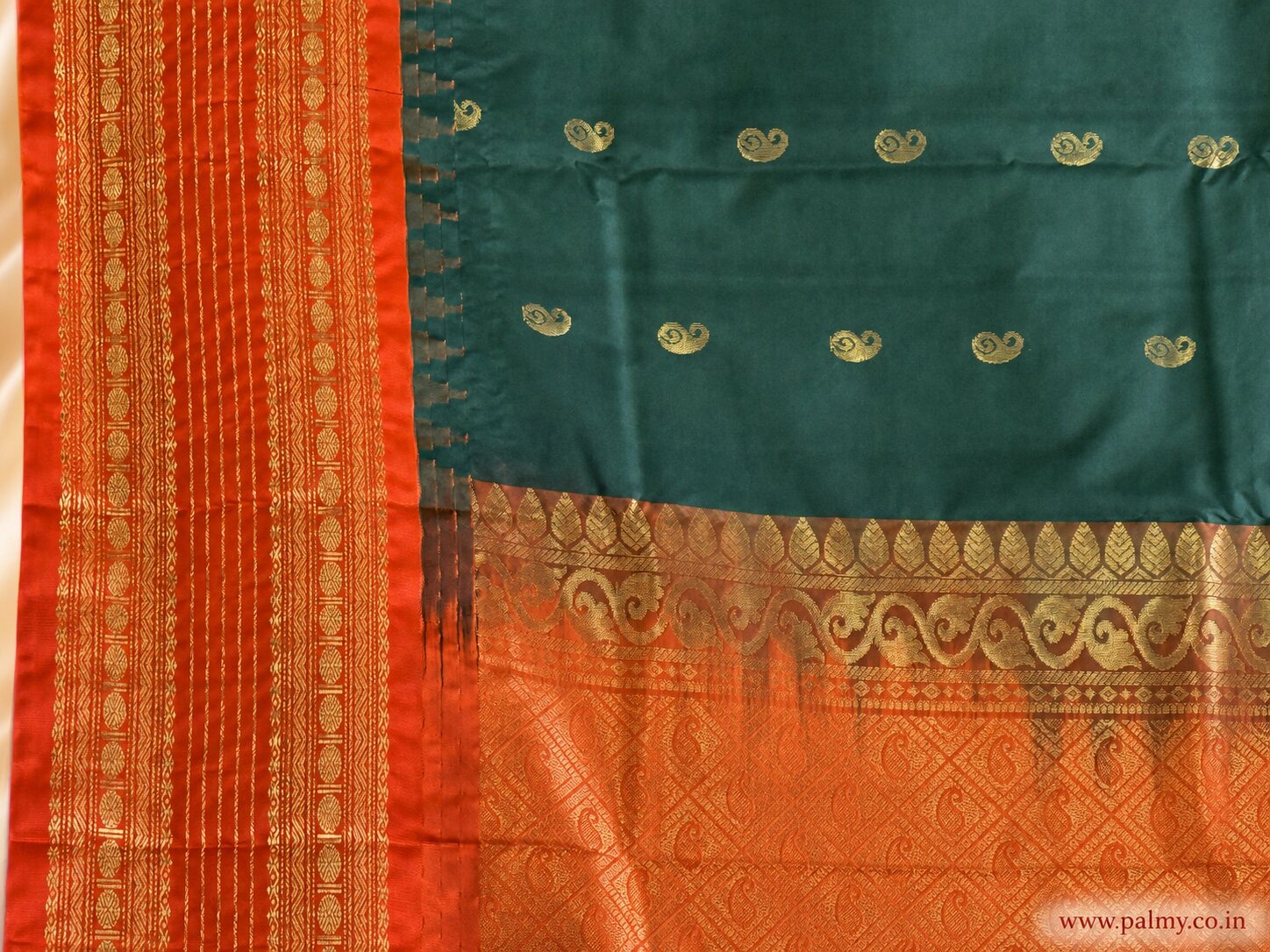 Deep Bottle Green mango booti premium saree