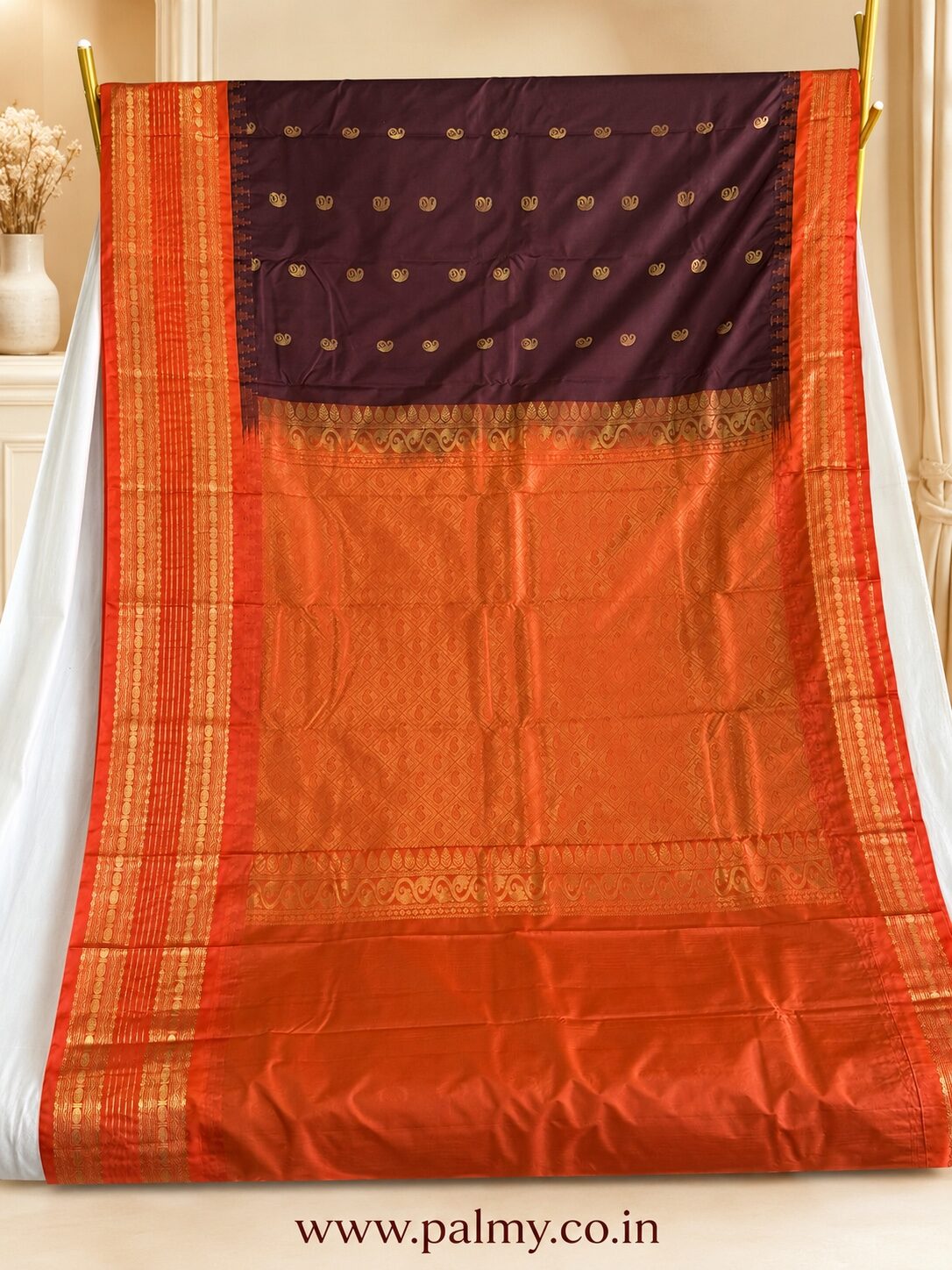 Deep Wine Maroon Festive Wear Functional Saree 1