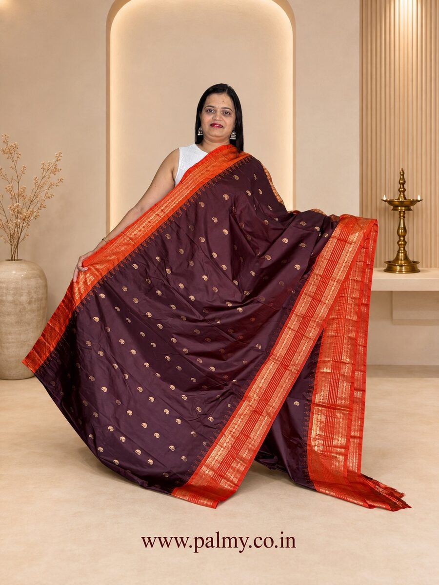 Deep Wine Maroon South Indian Traditional Wedding Saree 1
