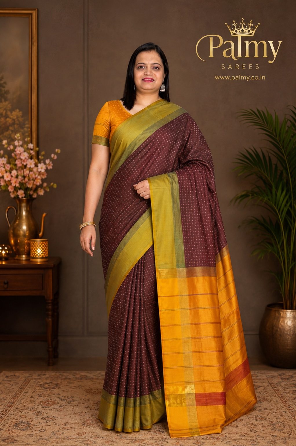Dual Shade Wine/Maroon Arani Pattu Thread Butta Saree with Contrast Border