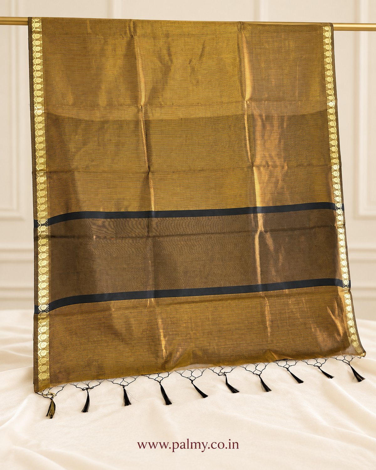 Gold and Black Stripes Function Wear Festive wear Pooja saree
