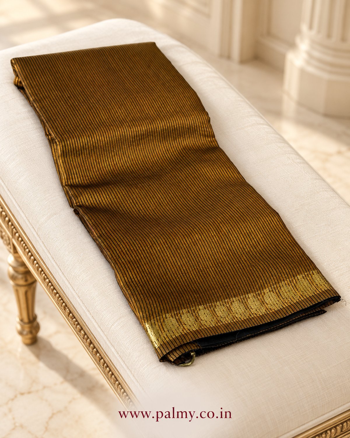 Gold and Black Stripes Wedding Wear party wear saree