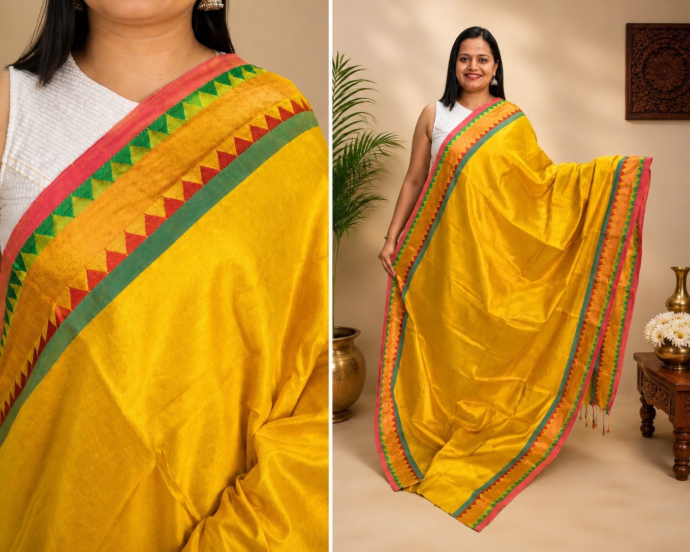 Golden Mustard Tissue Party Wear Saree