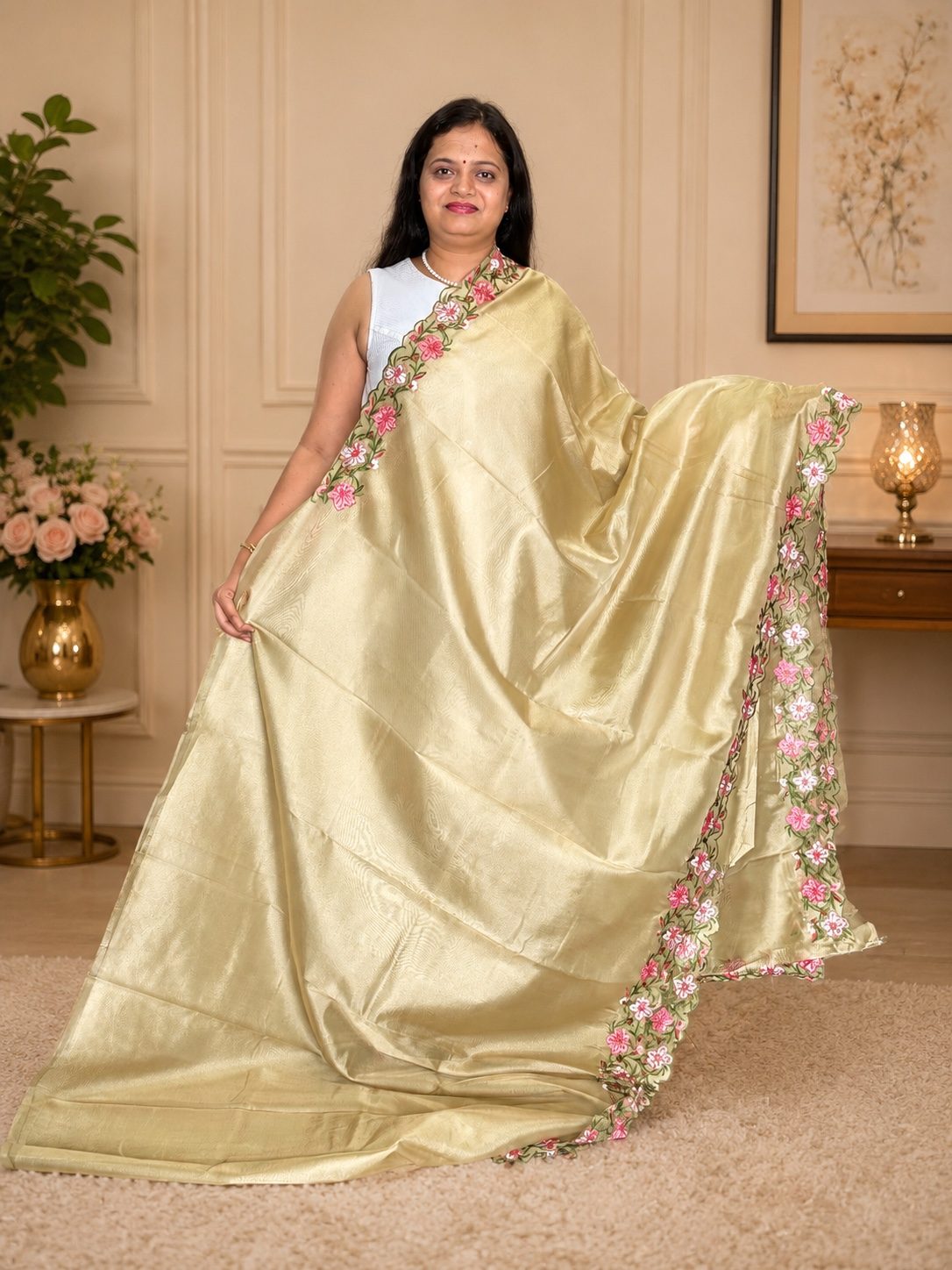 Golden Party Wear Banarasi  Saree