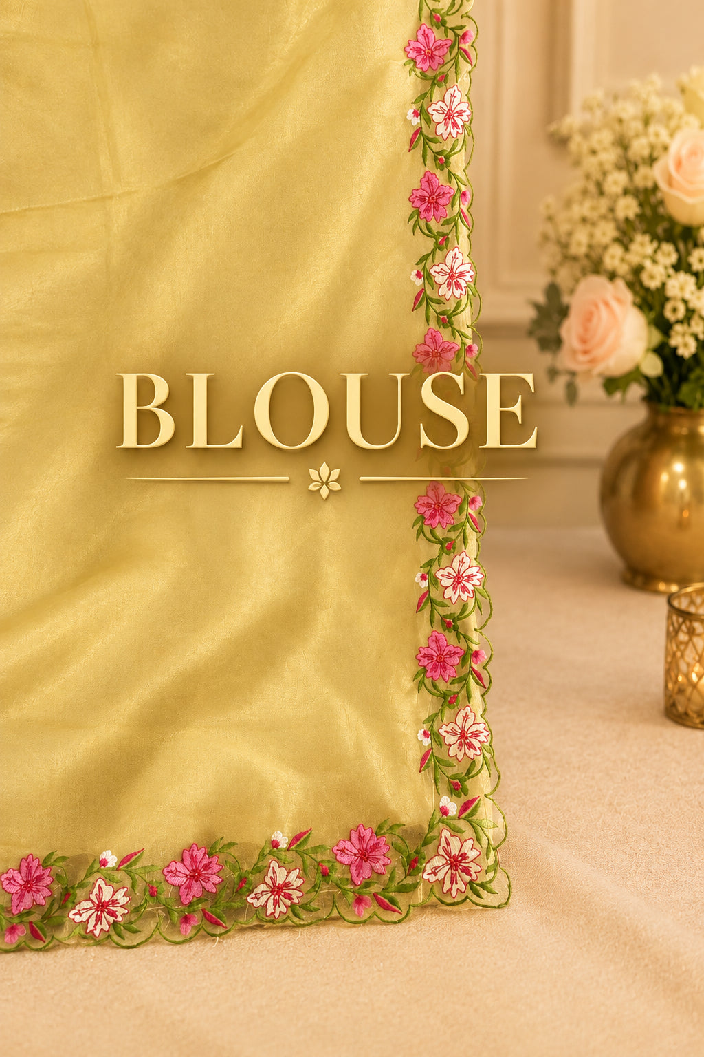 Golden Plain Blouse with Floral Border