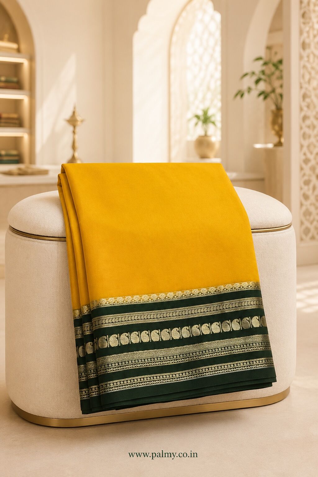 Golden Yellow Plain festive wear South Indian saree online under 3000