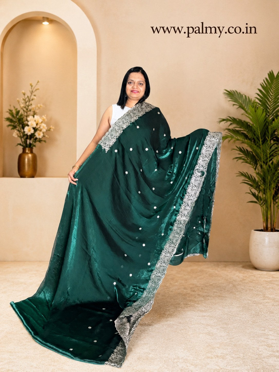 Green Wedding Sawan Special Mehendi Saree