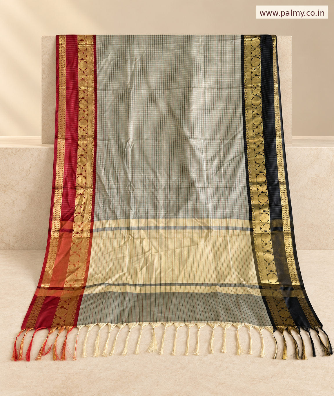 Grey Checks Function Wear Festive wear Pooja saree