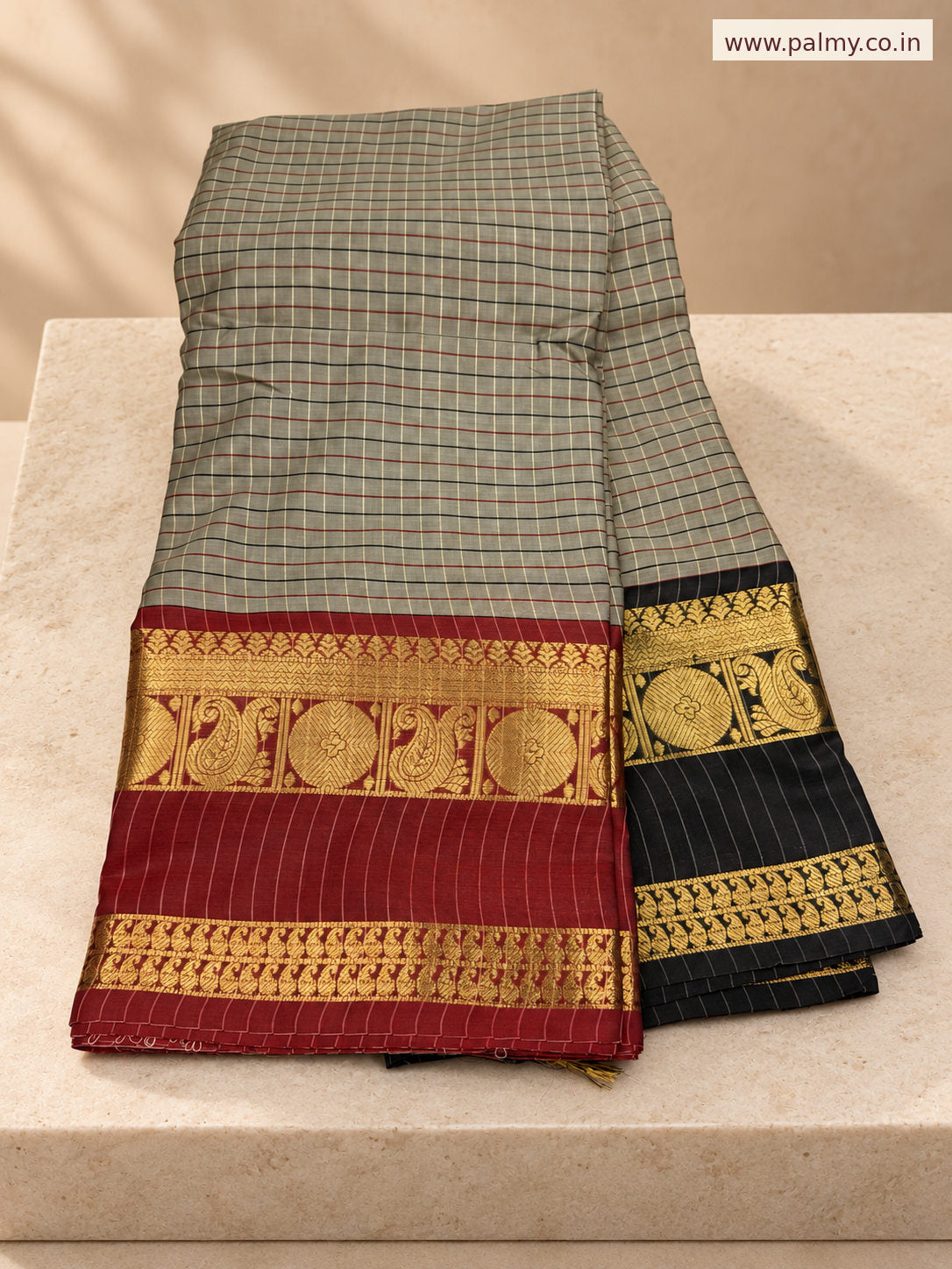 Grey Checks Wedding Wear party wear saree