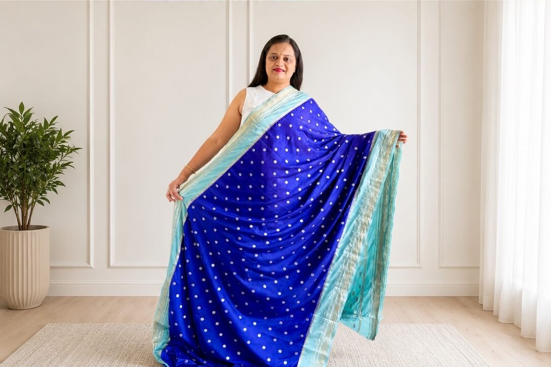 Royal Blue Mysore Silk Saree with Sea Green Zari Border
