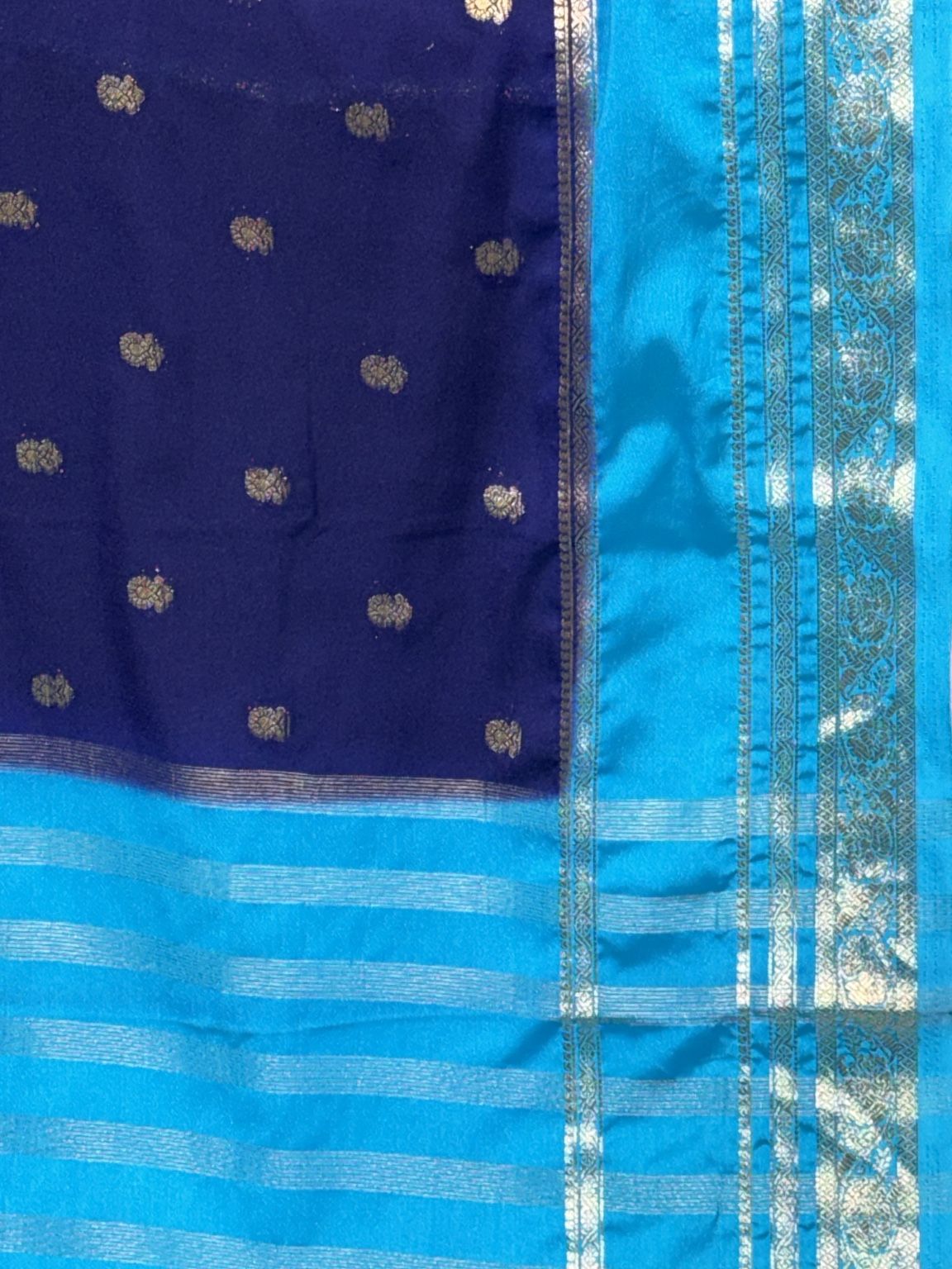 Royal Navy Blue Soft Mysore Silk Saree with Turquoise Blue Zari Border