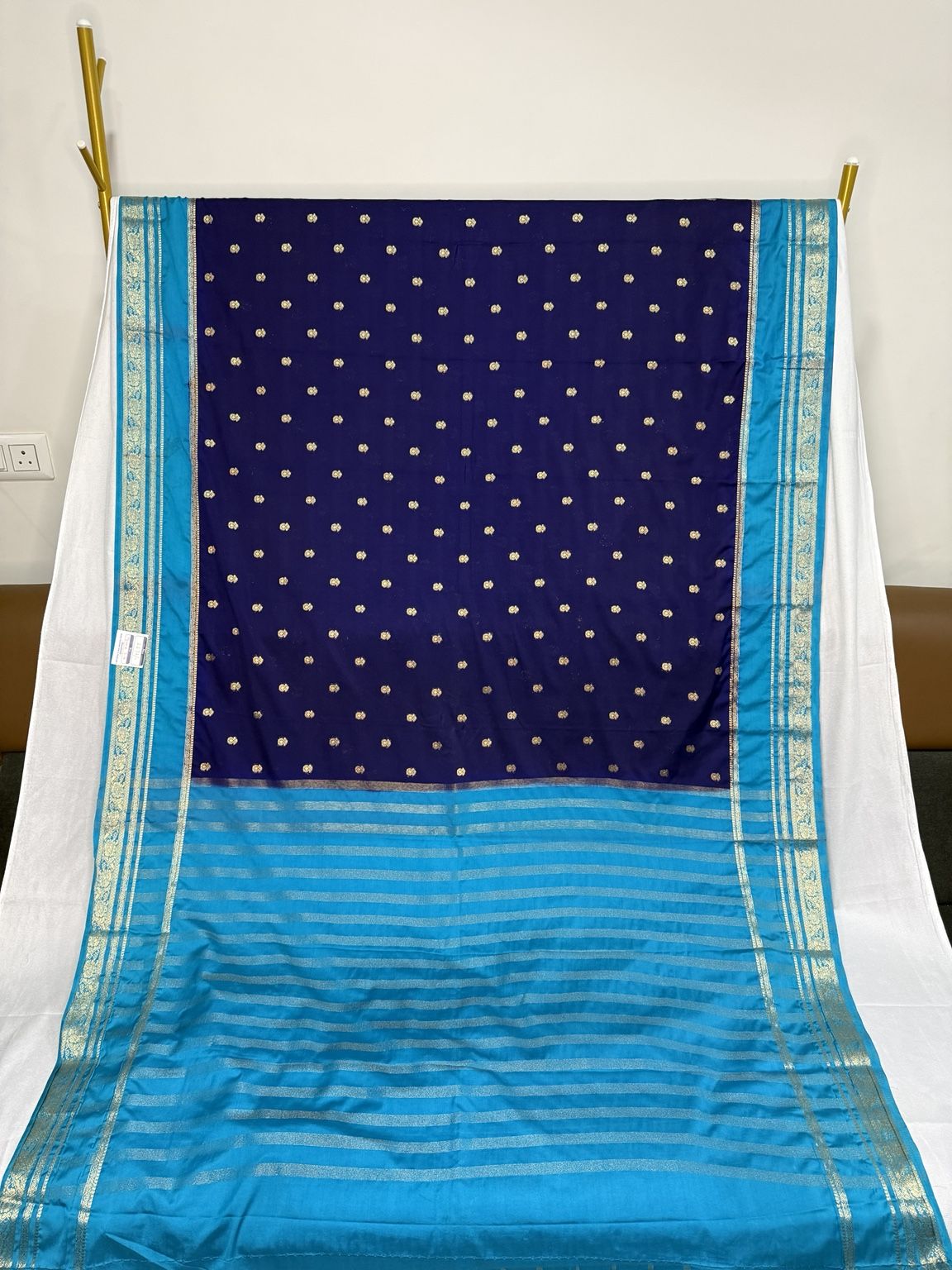 Royal Navy Blue Soft Mysore Silk Saree with Turquoise Blue Zari Border