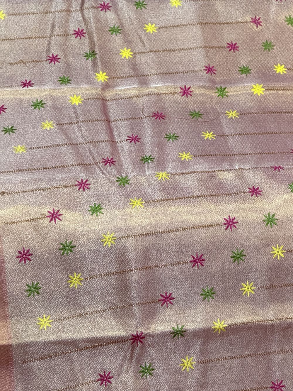 Dual Tone Pink Banarasi Tissue Tanchui Silk Saree with Embroidery Work