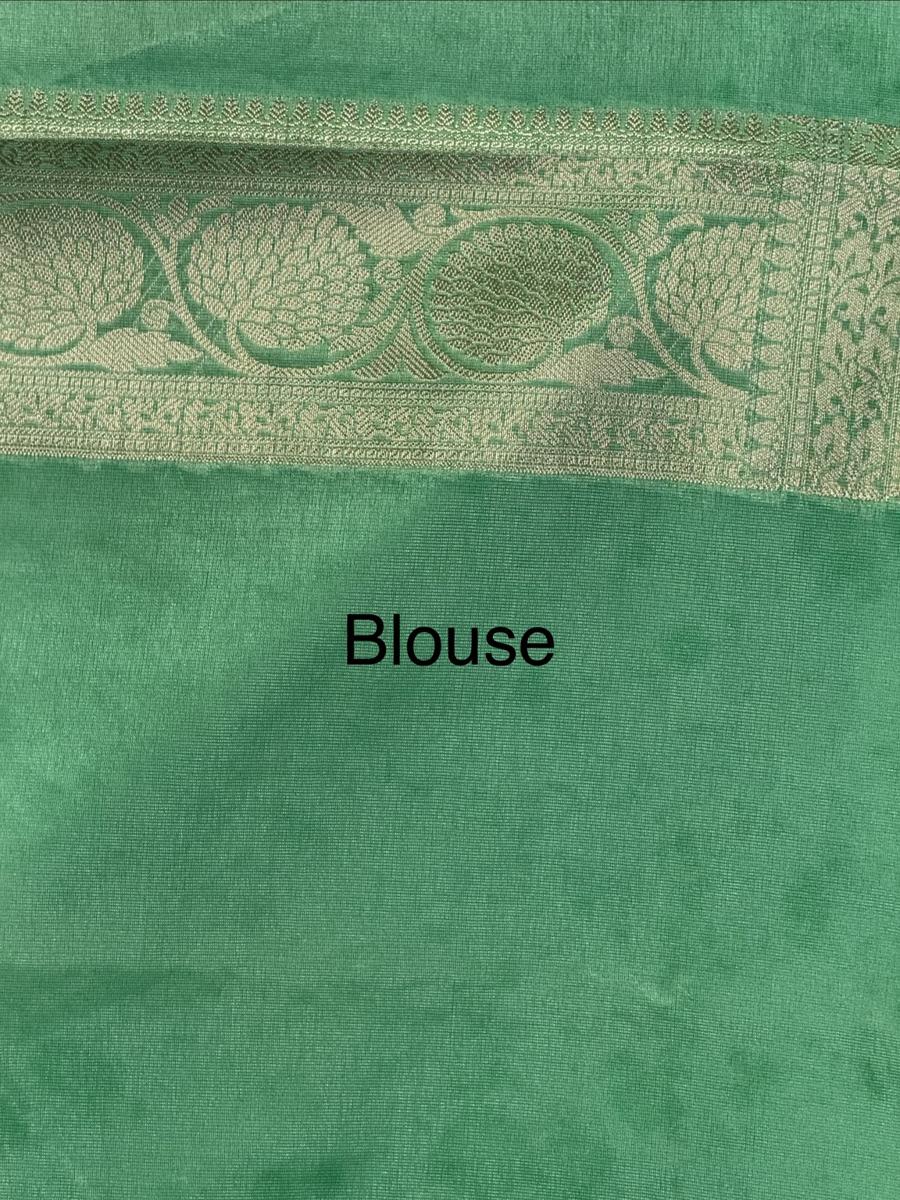 Aqua Green Banarasi Semi Dupion Warm Silk Fancy Saree with Zigzag Silver Zari Lines