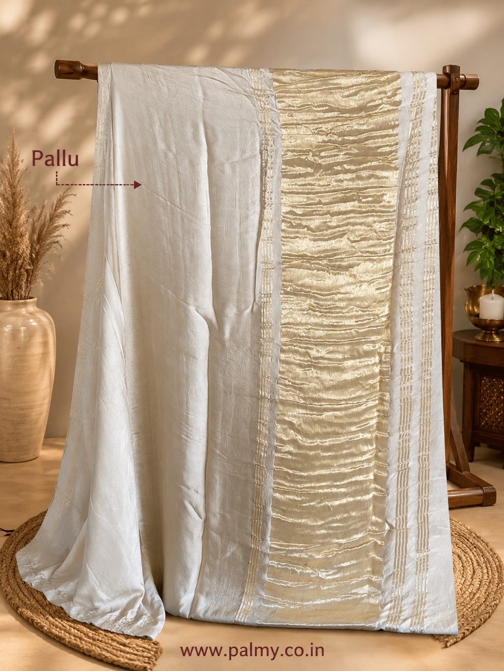 Ivory Modal Silk Plain Saree