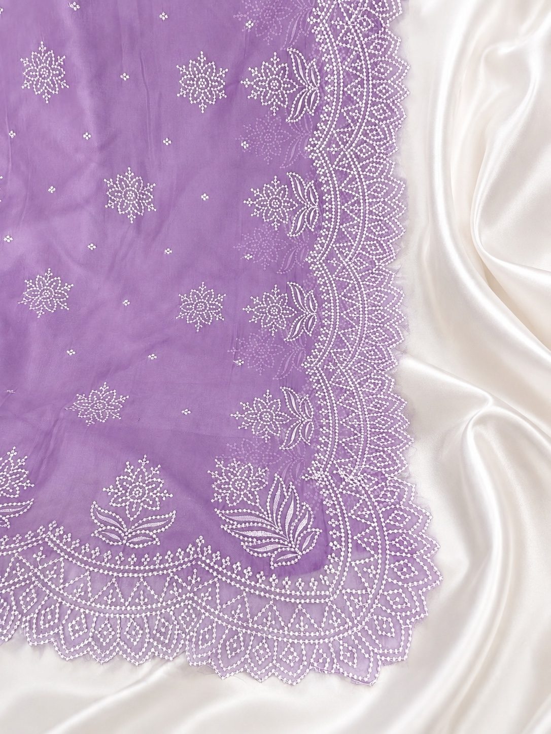 Lavender Banarasi Organza Silk Saree with Embroidery