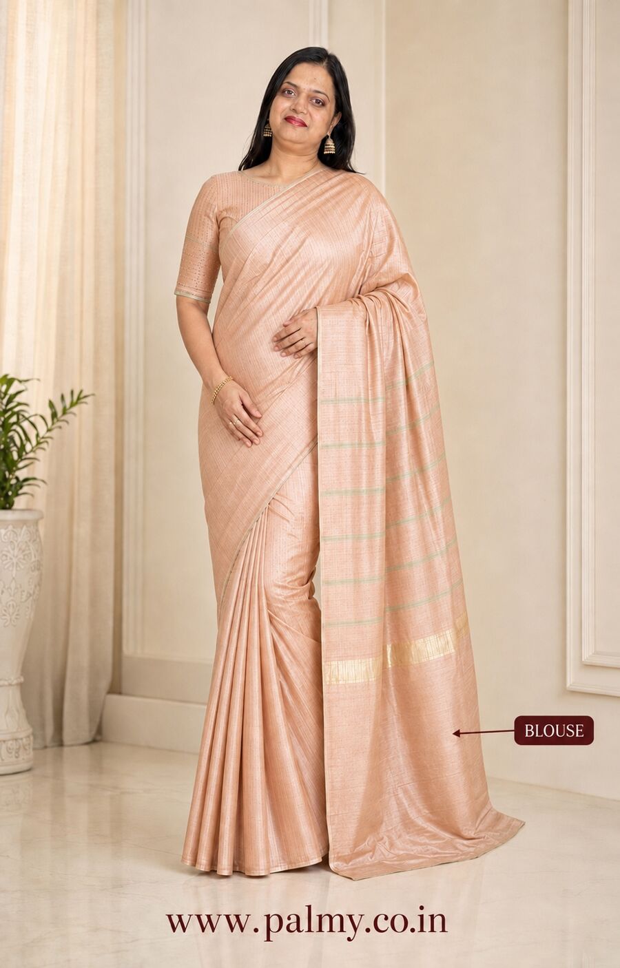 Light Peach Arani Pattu Silk Saree with Mint Blue Contrast Pallu