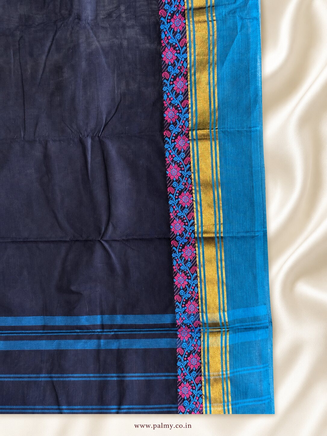 Navy Blue Office-wear Pooja Wear Floral Cotton Saree
