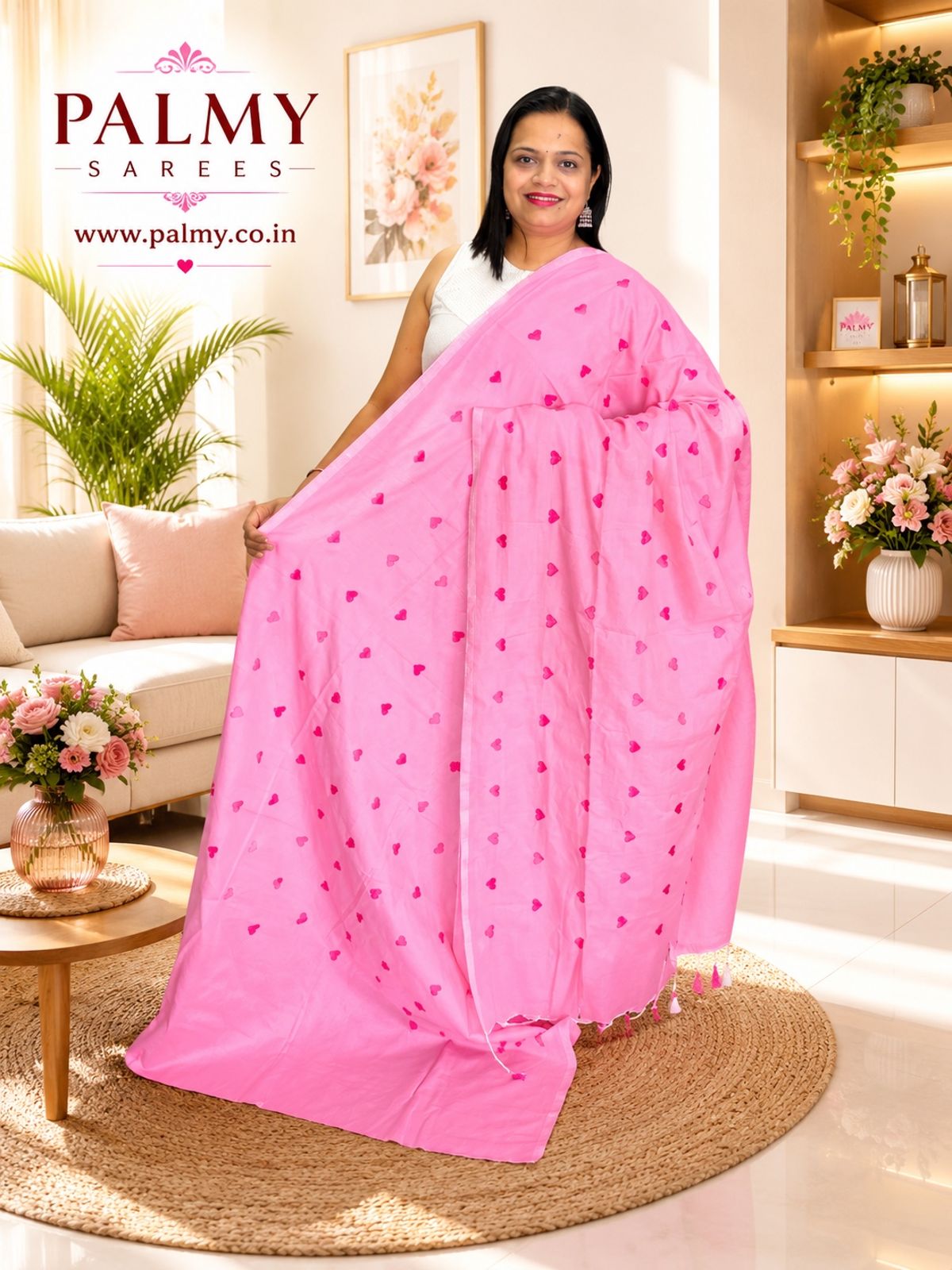 PALMY_Pink_Heart_Saree_Shopify Festive Cotton Saree