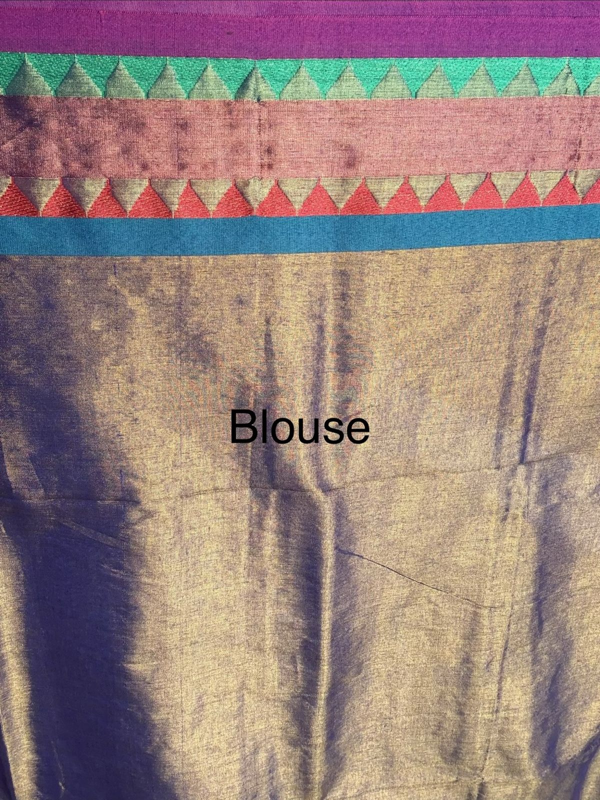 Dual Tone Royal Purple & Antique Gold Soft Tissue Jacquard Saree with Multicolor Temple Border