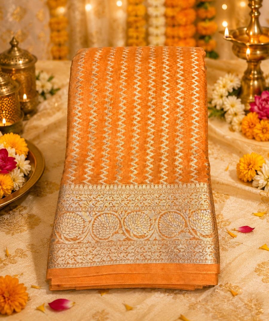 Peach Banarasi Wedding Saree