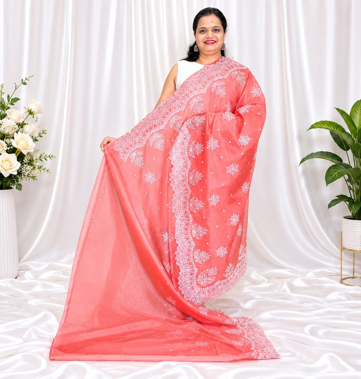 Peach Organza Silk Saree 