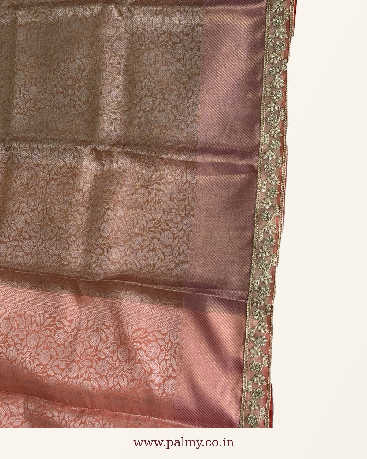 Peach Pink Floral Function Wear Festive wear Pooja saree