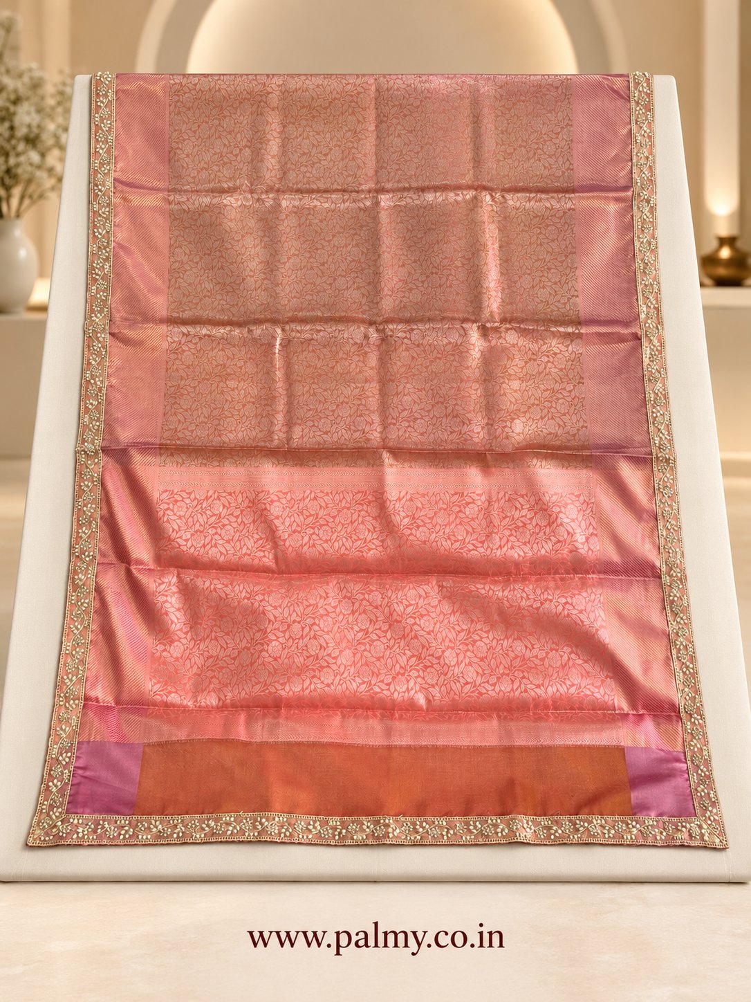 Peach Pink Floral saree under 3000