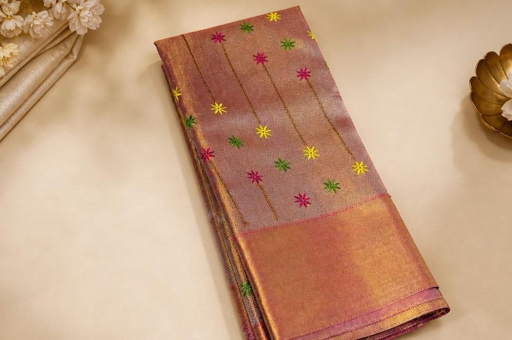 Dual Tone Pink Banarasi Tissue Tanchui Silk Saree with Embroidery Work