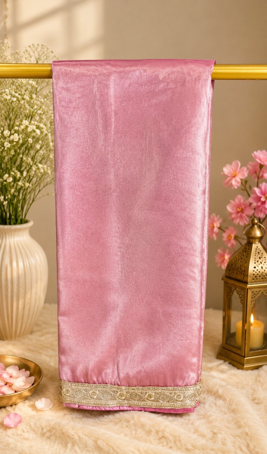 Blush Pink Dual Tone Banarasi Tissue Silk Saree with Gota Patti Lace Border