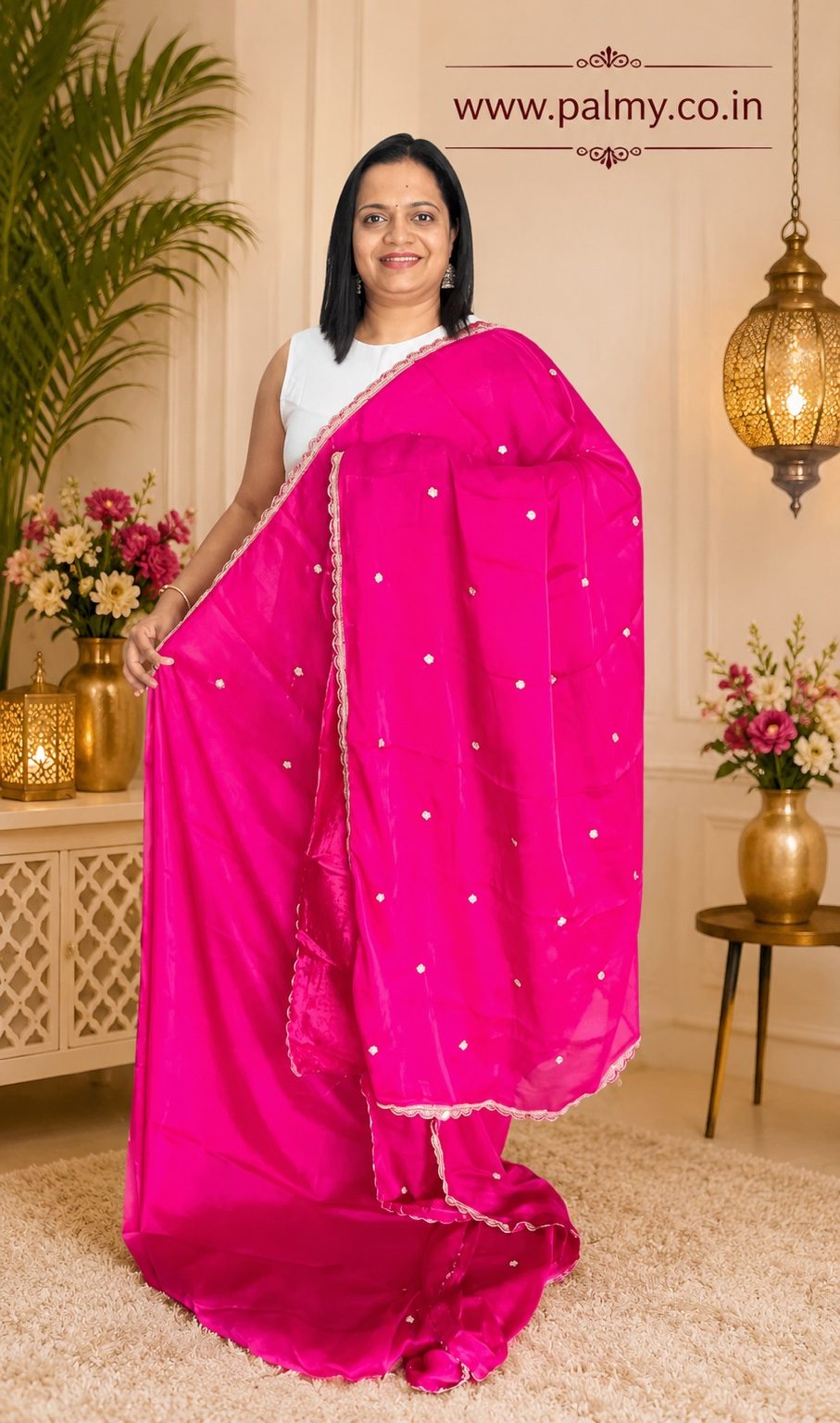 Rani Pink Rangoli Silk Party Wear Saree with Sequin Work