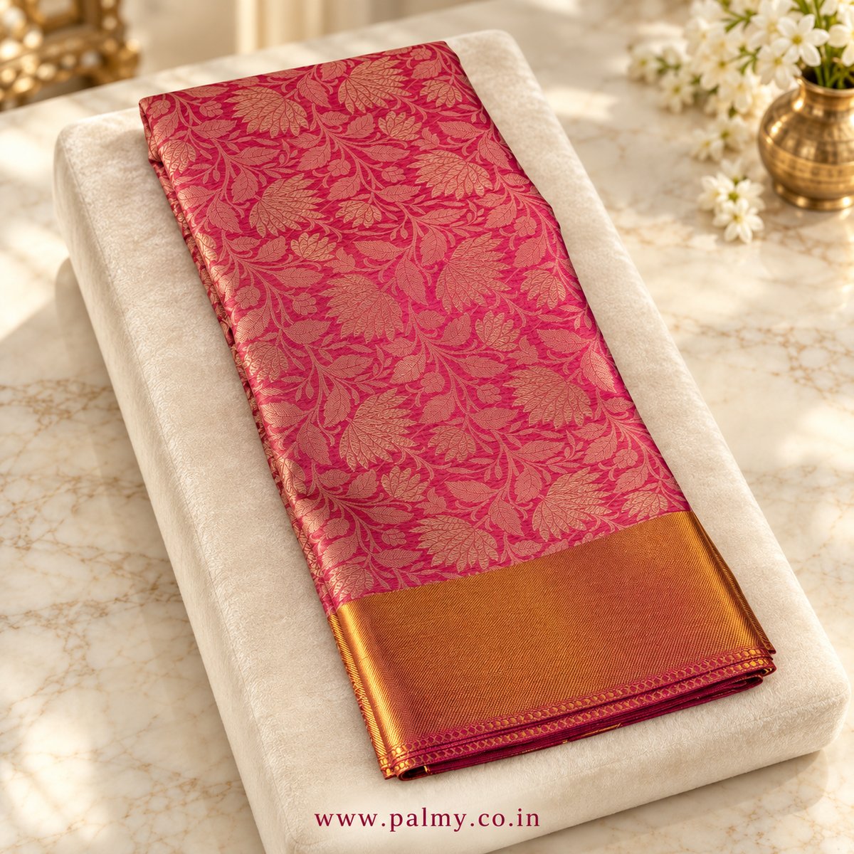 Rose Pink Katan Silk Wedding Wear party wear saree
