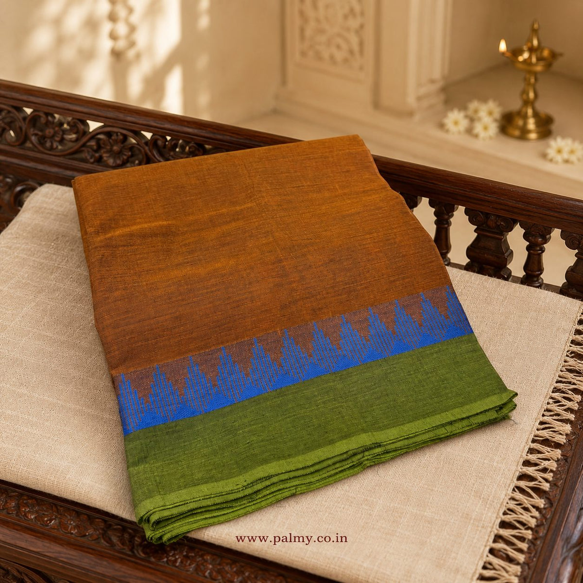 Rust Brown Plain Festive Wear South Indian cotton saree online under 3000