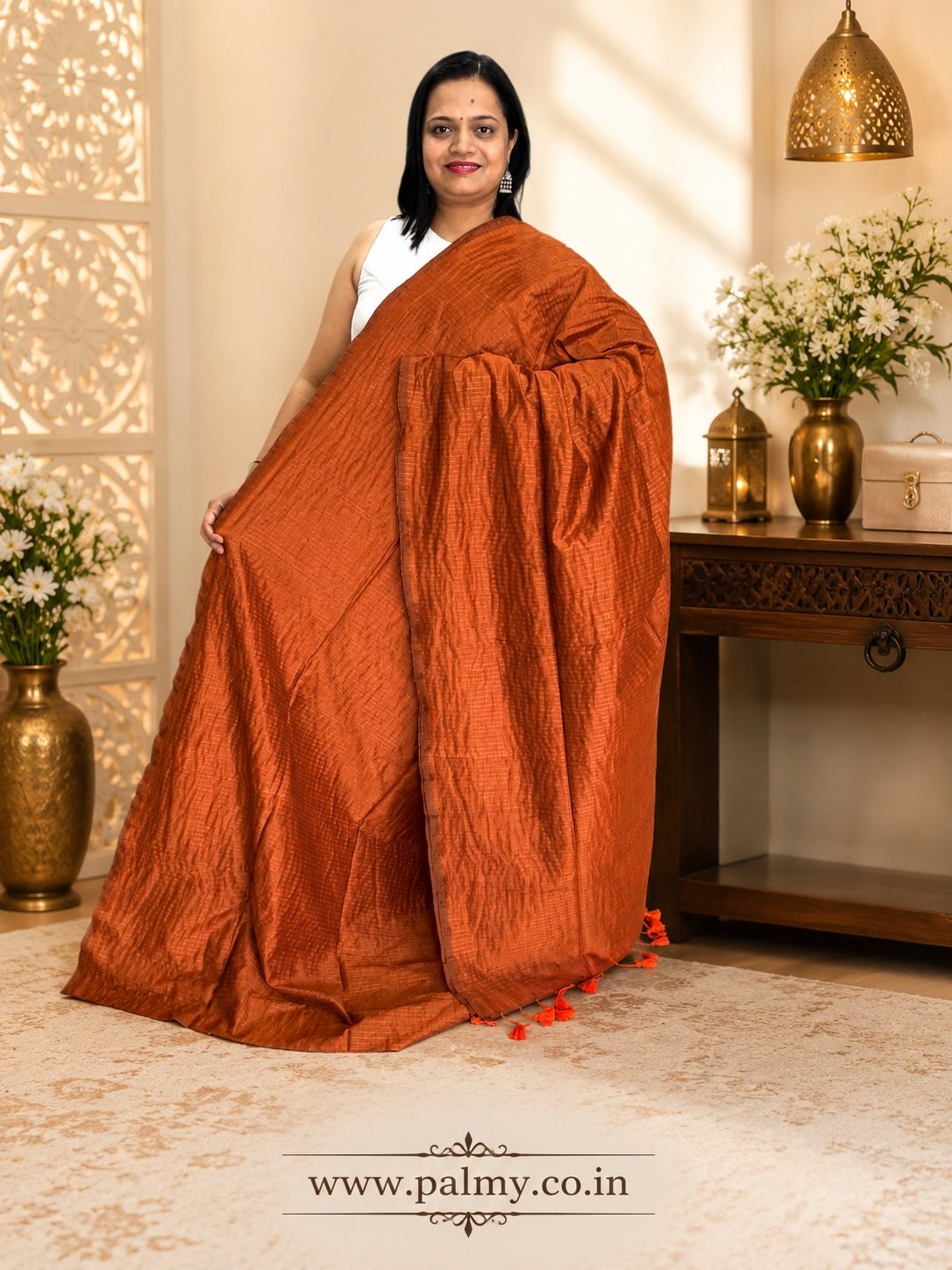 Rust Orange Lightweight Cotton Saree