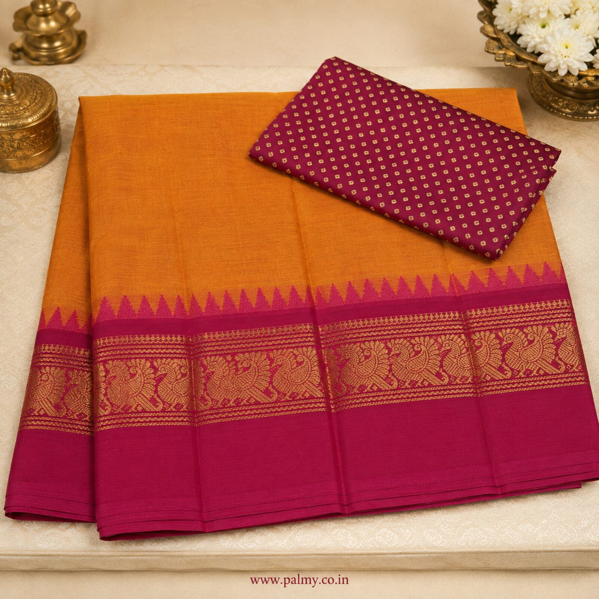 Rust Orange Plain Festive Wear South Indian cotton saree online under  3000