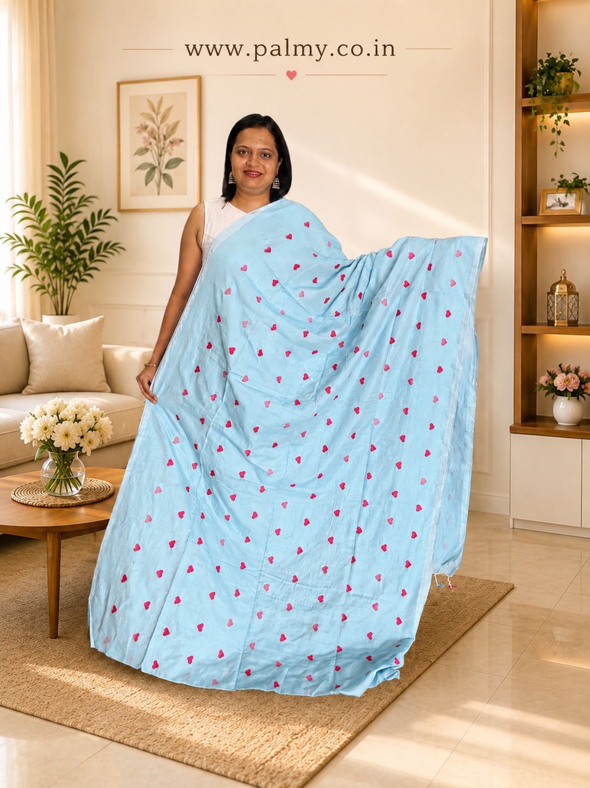 Sky Blue Festive Cotton Saree