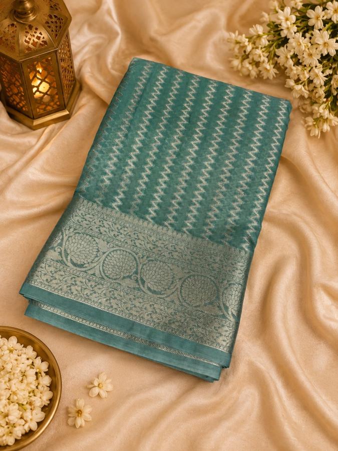  Warm Mint Green Banarasi Semi Dupion Warm Silk Fancy Saree