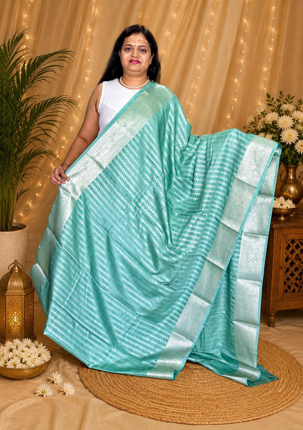  Warm Mint Green Banarasi  Wedding Saree 