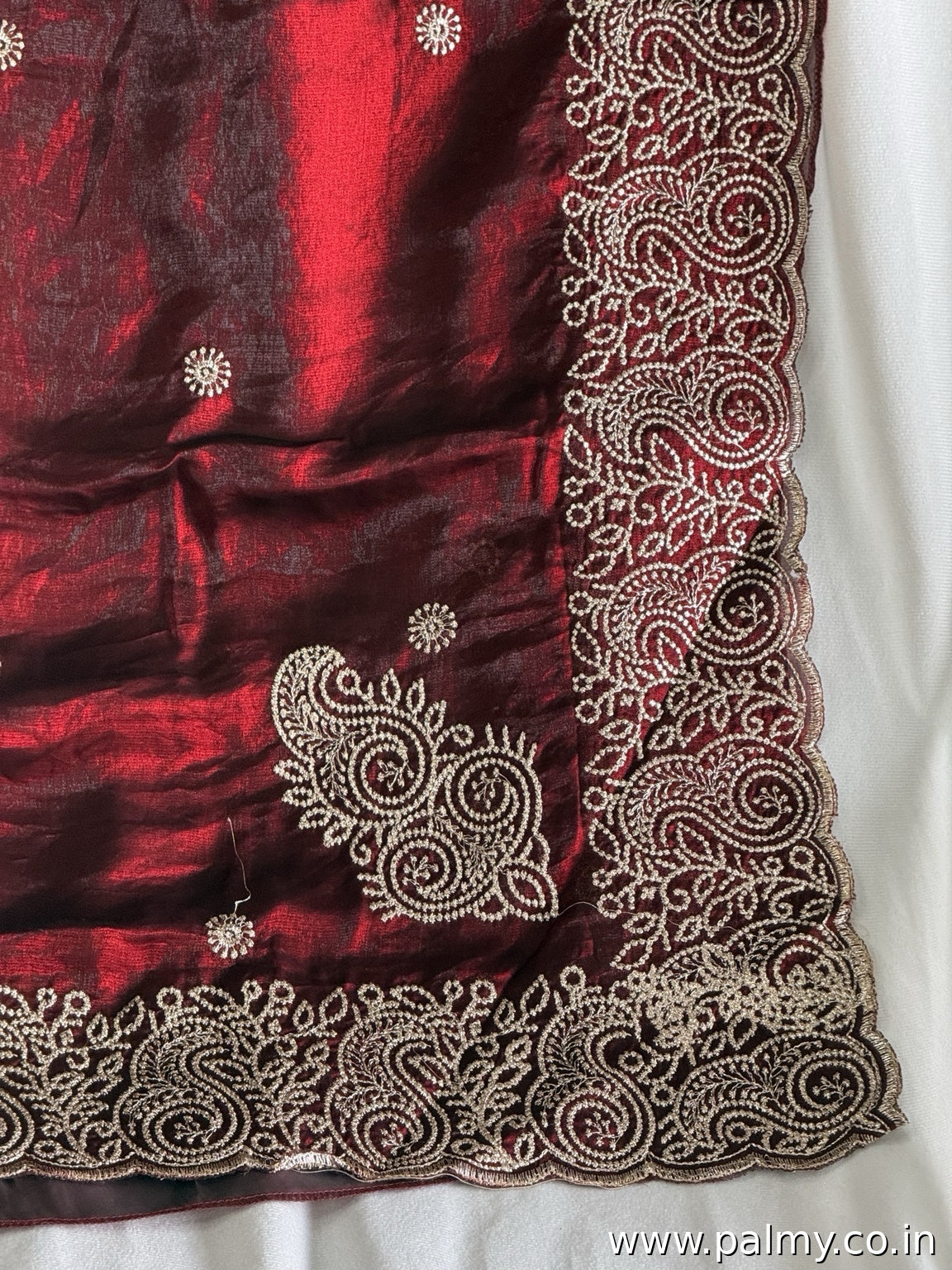 Wine Red Dual Tone Fandy Silk Embroidered Saree