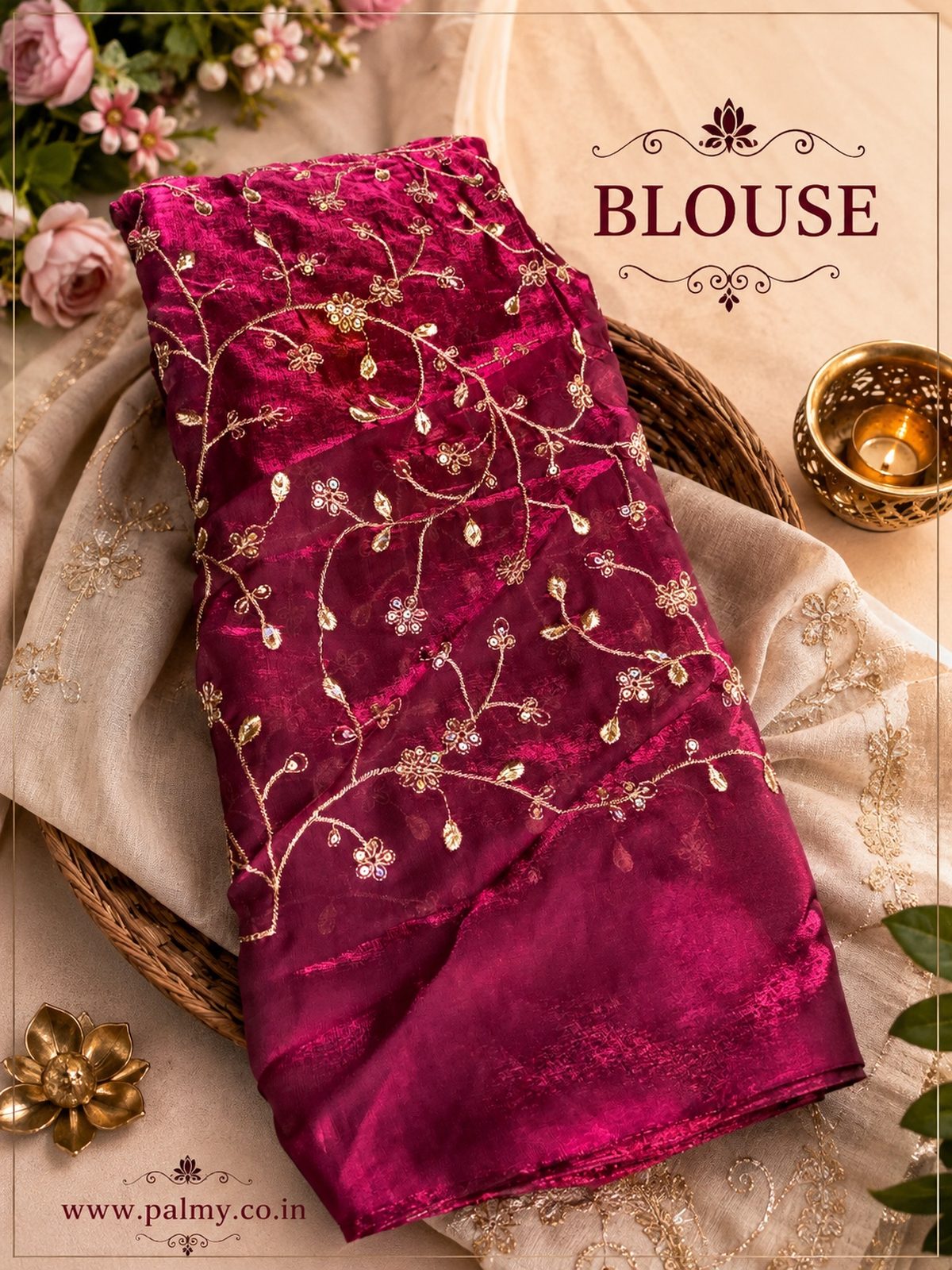 Wine color Heavy Embroidered Blouse Saree