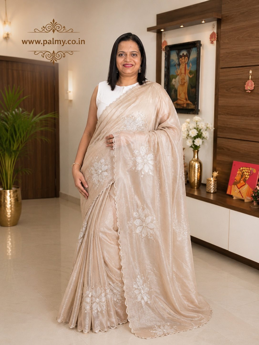beige party wear saree